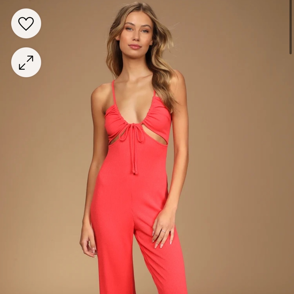Coral Pink Sleeveless Knit Jumpsuit